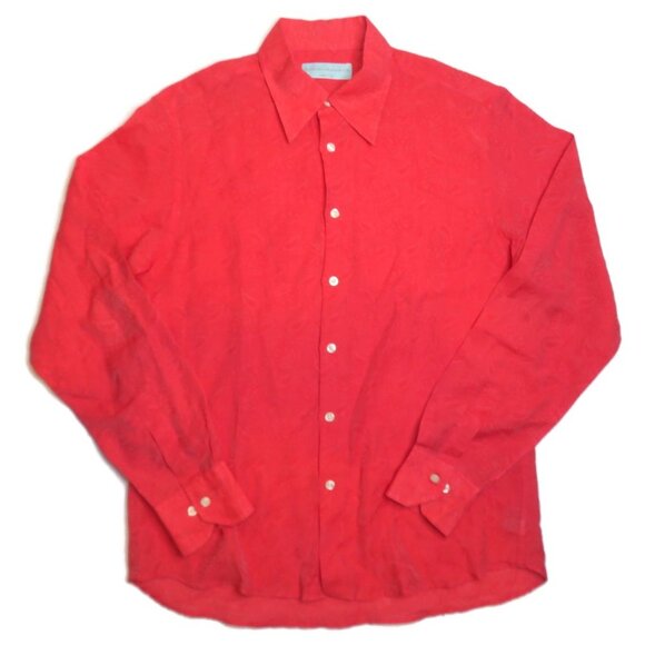 Alessandro Gherardeschi Mens Red Paisley Button Up Shirt L/S Silk Blend Large - Picture 1 of 7